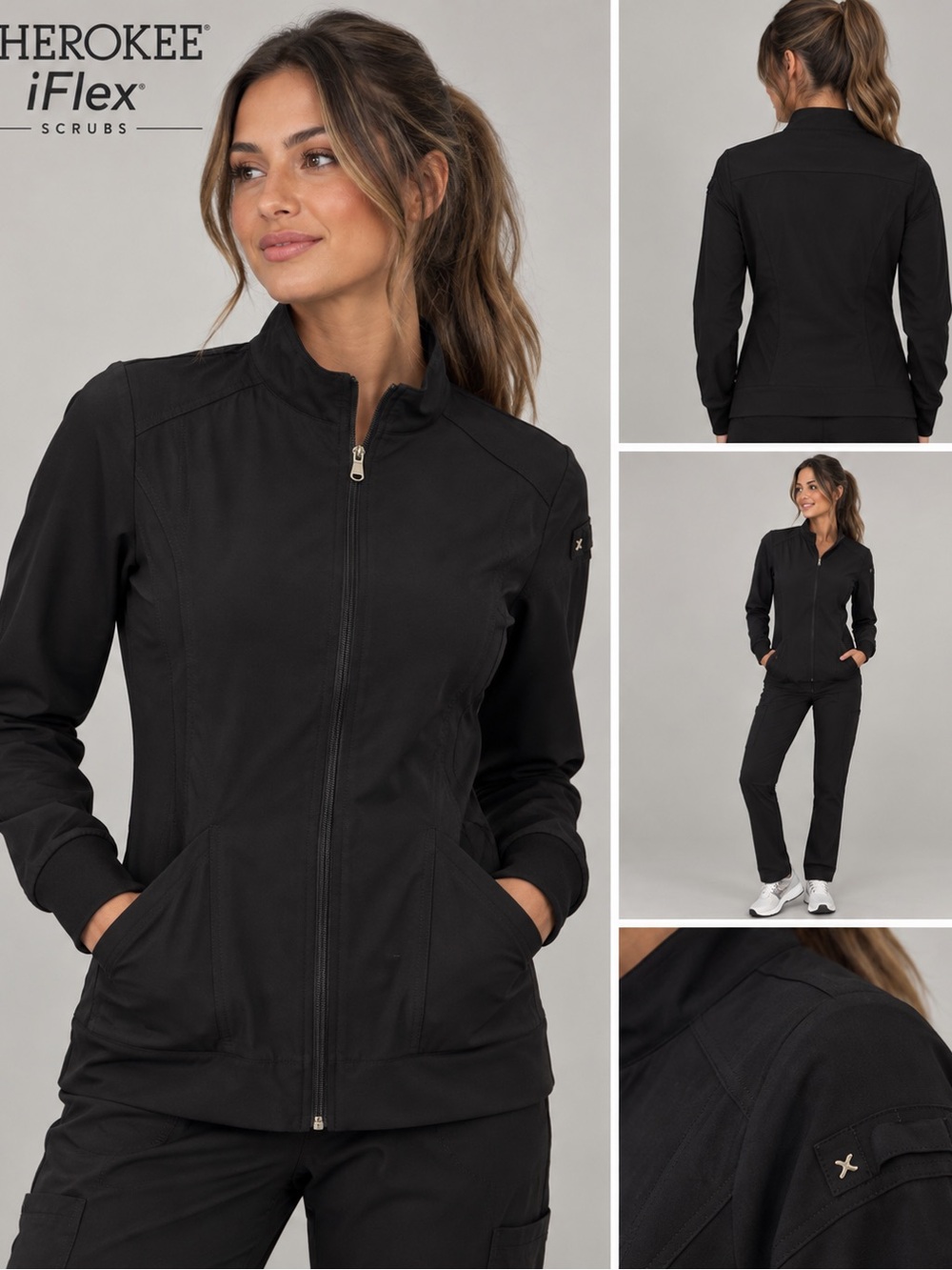 Cherokee Black Scrub Full-Zip Jacket Size Small